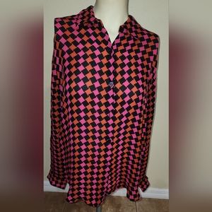 Vintage City Silk Womens Blouse 100% Silk Size L Long Sleeve Button Up